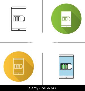 Smartphone battery icon. Battery charging. Flat design, linear and color styles. Isolated vector illustrations Stock Vector