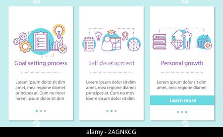 Success achieving onboarding mobile app page screen with concepts. Goal setting process, self development, personal growth steps graphic instructions. Stock Vector