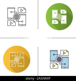 Content sharing icon. Internet smartphone data transfer. Flat design, linear and color styles. Isolated vector illustrations Stock Vector