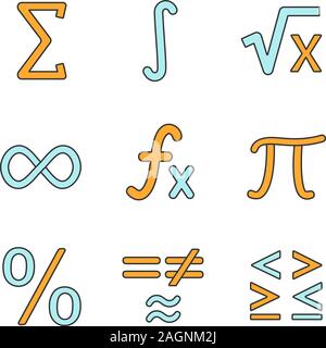 Mathematics color icons set. Math symbols. Algebra. Isolated vector illustrations Stock Vector