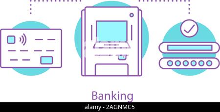 Banking concept icon. Cashless payment idea thin line illustration. Credit card transactions. Vector isolated outline drawing Stock Vector