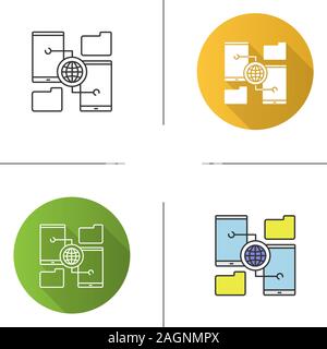 Wireless data transfer icon. Content sharing. Flat design, linear and color styles. Isolated vector illustrations Stock Vector