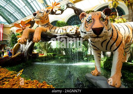 Floral sculptures in the Conservatory of Bellagio Hotel and Casino, Las Vegas, Nevada, USA. Stock Photo
