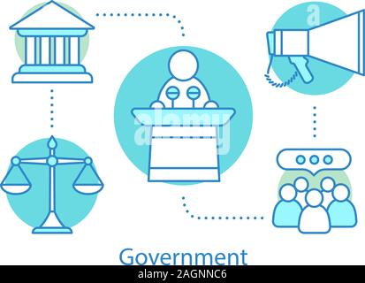 Government concept icon. Politics idea thin line illustration. Political campaign. Government system. Vector isolated outline drawing Stock Vector