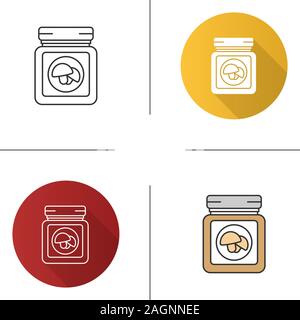 Canned mushrooms icon. Flat design, linear and color styles. Isolated vector illustrations Stock Vector