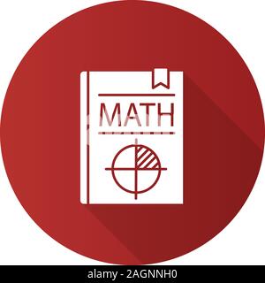 Math textbook flat design long shadow glyph icon. Mathematics book. Geometry. Vector silhouette illustration Stock Vector