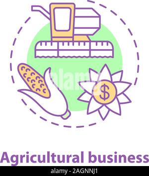 Agricultural business concept icon. Agriculture idea thin line illustration. Corn, combine harvester, income from harvest sell. Vector isolated outlin Stock Vector