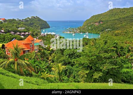 Overview of Marigot Bay near Castries, St. Lucia, Lesser Antilles, West Indies, Caribbean Islands Stock Photo