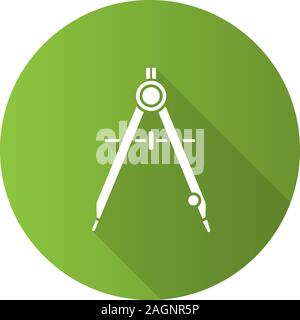 Drawing compass flat design long shadow glyph icon. Divider. Drafting. Vector silhouette illustration Stock Vector