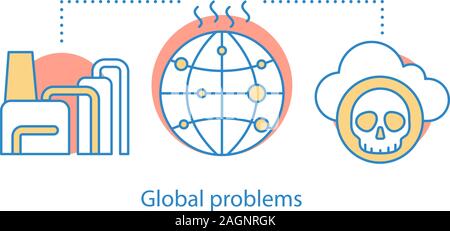 Global problems concept icon. Environmental pollution idea thin line illustration. Waste contamination. Vector isolated outline drawing Stock Vector