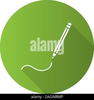 Writing pencil flat linear long shadow icon. Drawing. Vector outline symbol Stock Vector