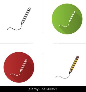 Writing pencil icon. Drawing. Flat design, linear and color styles. Isolated vector illustrations Stock Vector