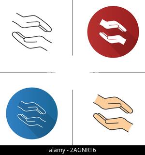 Charity icon. Flat design, linear and color styles. Donation. Islamic zakat. Helping hands. Alms-giving. Isolated vector illustrations Stock Vector