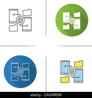 Smartphone settings icon. File manager. Phones with cogwheel. Flat design, linear and color styles. Isolated vector illustrations Stock Vector