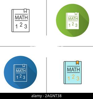Math textbook icon. Mathematics book. Elementary math. Flat design, linear and color styles. Isolated vector illustrations Stock Vector