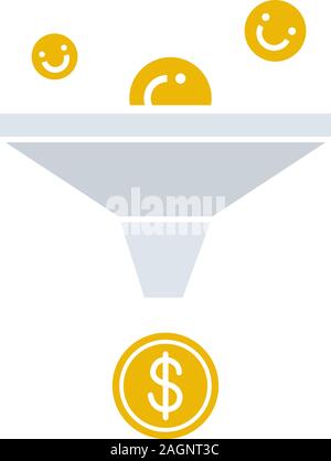 Sales funnel glyph color icon. Marketing funnel. Silhouette symbol on white background with no outline. Negative space. Vector illustration Stock Vector