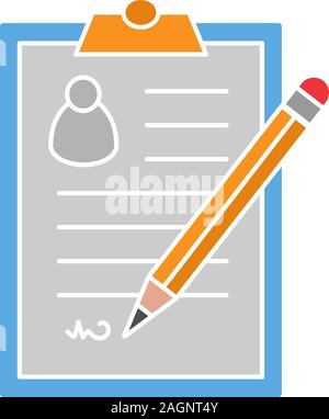 Signed document glyph color icon. Contract, agreement. Signature. Silhouette symbol on white background with no outline. Negative space. Vector illust Stock Vector