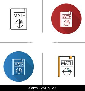 Math textbook icon. Mathematics book. Geometry. Flat design, linear and color styles. Isolated vector illustrations Stock Vector