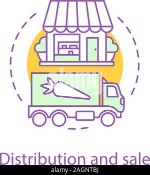 Distribution and sale concept icon. Eco food shop idea thin line illustration. Agricultural business. Eco products transportation. Vector isolated out Stock Vector