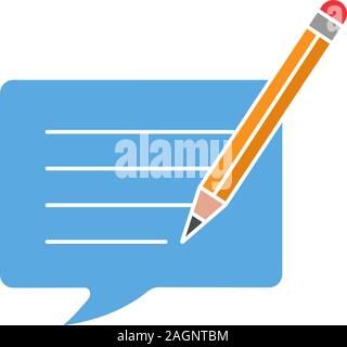Writing message glyph color icon. Chatting. Message editing. Communication. Speech bubble with pencil. Silhouette symbol on white background with no o Stock Vector