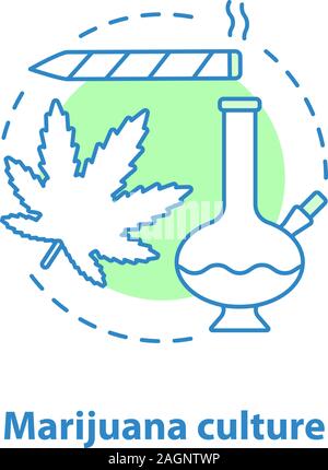Marijuana culture concept icon. Cannabis, ganja idea thin line illustration. Marijuana leaf, bong, pot. Vector isolated outline drawing Stock Vector