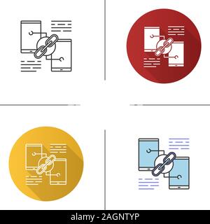 Link sharing icon. Hyperlink. Data transfer. Phones connection. Flat design, linear and color styles. Isolated vector illustrations Stock Vector