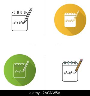 Notebook with math formula linear icon. Thin line illustration. Rough ...