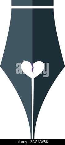 Pen nib with broken heart sign. Isolated Vector Illustration Stock Vector