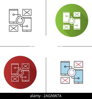 Smartphones synchronization error icon. Data transfer. No signal or connection error. Flat design, linear and color styles. Isolated vector illustrati Stock Vector