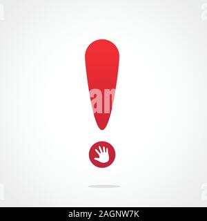 Red Exclamation with hand mark on circle Stock Vector