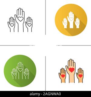 Unity in diversity icon. Flat design, linear and color styles. No to racism. Volunteers. Helping hands. Voting. Charity. Isolated vector illustrations Stock Vector