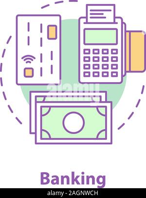 Banking concept icon. Finance management idea thin line illustration. Money transaction. Cashless payments. Vector isolated outline drawing Stock Vector