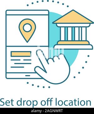 Setting drop off location concept icon. Choosing finish destination ...