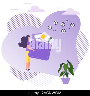 Vector illustration People with wallet, bank card, money bill. Financial transactions, money transfer, banking metaphor. Cash withdrawal, currency exc Stock Vector
