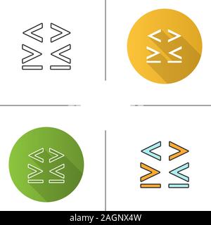 Math symbols icon. Is less, greater or equal than signs. Flat design, linear and color styles. Isolated vector illustrations Stock Vector