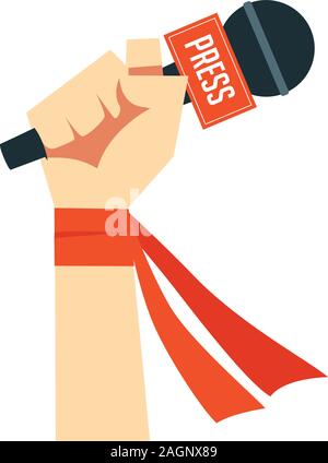 Raised hand Holding a Microphone. Isolated Vector Illustration Stock Vector