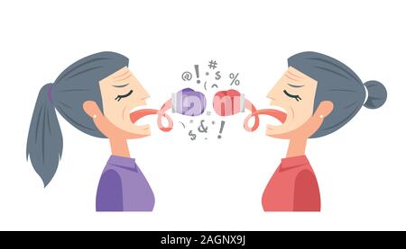 Two old woman is having argument with glove in their tongue Stock Vector