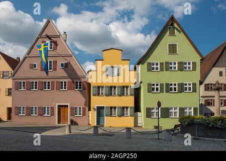 Dinkelsbühl, Bavaria, Germany - July 15, 2019; Colorful houses in a street in Dinkelsbühl an touristic town on the romantic road Stock Photo