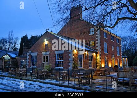 The Partridge at Stretton dusk, country gastropub, Stretton, Warrington , Cheshire, England, UK, WA4 4LX Stock Photo