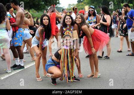 Brazil - March 3, 2019: Friends having great fun during the Carnival in Rio de Janeiro. Stock Photo