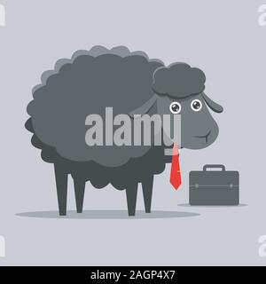 black sheep wearing a red necktie and a briefcase Stock Vector