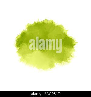 Artistic painting in shades of light green. Colorful paint splashes. Watercolor shape on white background. Modern abstract art. Stock Photo