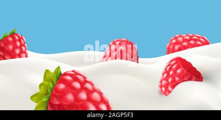 Raspberry in milk High quality vector realistic illustration Stock Vector