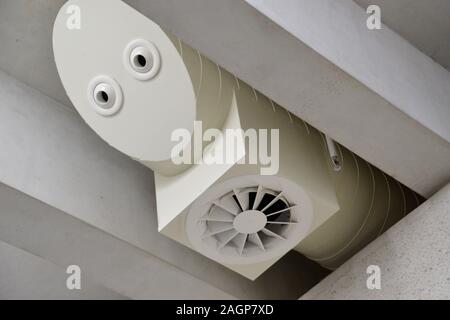 White plenum box and grille register for air conditioning system with two air nozzles Stock Photo