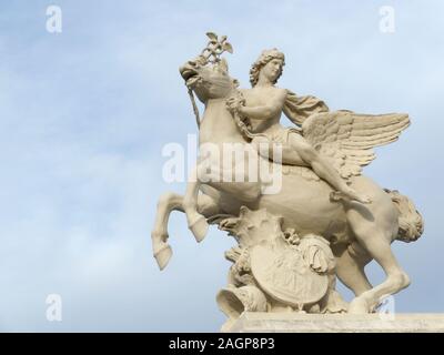 Mercury Riding Pegasus statue by Antoine Coysevox at an entrance to the Tuileries Garden, Paris, France Stock Photo