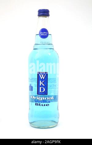 Bottle of WKD Original Vodka Blue Fruit Flavour Alcopop Stock Photo