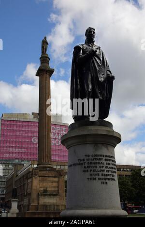 Glasgow Scotland George Square Statue of Lieutenant General Sir John Moore 1761-1801 Fellow Citizens Have erected this Monument 1819 Sir Walter Scott Stock Photo