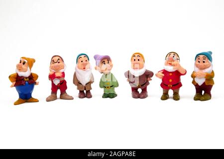 Disney's Seven Dwarfs - Happy, Grumpy, Sleepy, Dopey, Sneezy, Doc and Bashful Toys Stock Photo