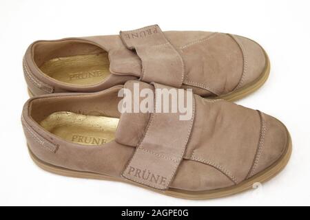 A pair of Beige Suede Prune Shoes Stock Photo