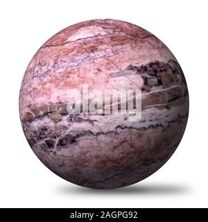 3D rendered marble ball in pink tones with drop shadow isolated on white background Stock Photo